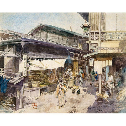 Street Scene in Ikao, Japan White Modern Wood Framed Art Print by Blum, Robert Frederick