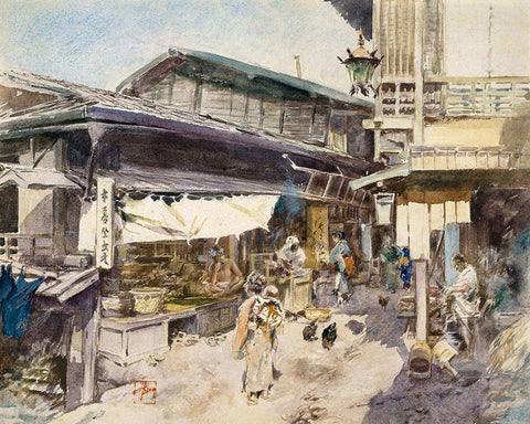 Street Scene in Ikao, Japan White Modern Wood Framed Art Print with Double Matting by Blum, Robert Frederick