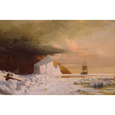 An Arctic Summer: Boring Through the Pack in Melville Bay 1871 White Modern Wood Framed Art Print by Bradford, WilliamÂ 