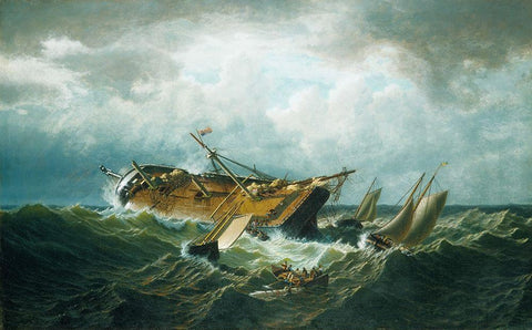 Shipwreck off Nantucket (Wreck off Nantucket after a Storm) 1860 Black Ornate Wood Framed Art Print with Double Matting by Bradford, WilliamÂ 