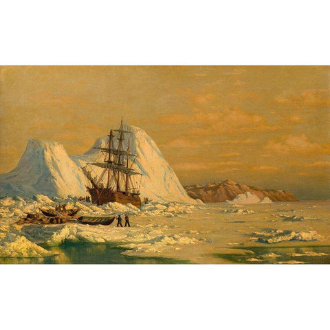 An Incident of Whaling Gold Ornate Wood Framed Art Print with Double Matting by Bradford, WilliamÂ 