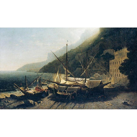 View at Amalfi, Bay of Salerno White Modern Wood Framed Art Print by Brown, George LoringÂ 