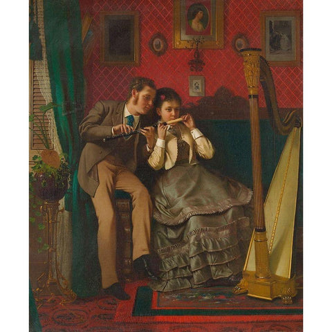 The Music Lesson Gold Ornate Wood Framed Art Print with Double Matting by Brown, John George