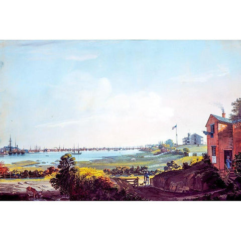 View of the City of New York and the Marine Hospital Taken from Wallabout White Modern Wood Framed Art Print by Calyo, Nicolino