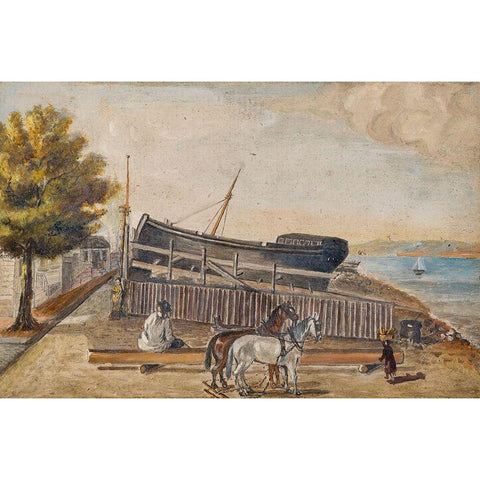 Bergs Ship Yard Black Modern Wood Framed Art Print with Double Matting by Chappel, William P.