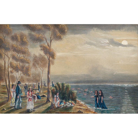 Bathing Party White Modern Wood Framed Art Print by Chappel, William P.