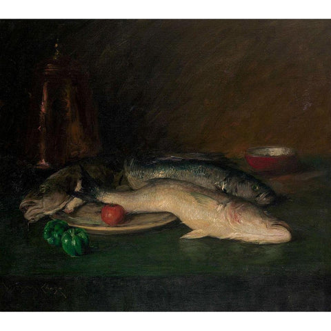 Still Life: Fish White Modern Wood Framed Art Print by Chase, William Merritt