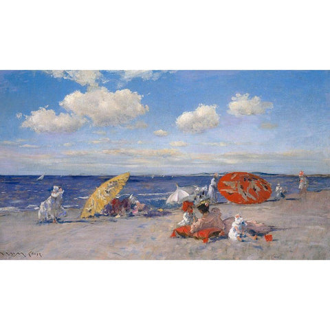 At the Seaside White Modern Wood Framed Art Print by Chase, William Merritt