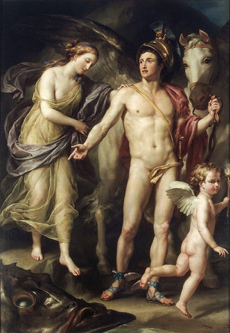 Perseus and Andromeda Black Ornate Wood Framed Art Print with Double Matting by Mengs, Anton Raphael