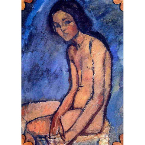 Seated Nude 1909 Black Modern Wood Framed Art Print with Double Matting by Modigliani, Amedeo