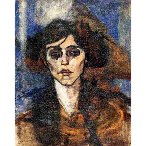 Portrait-of-Maude-Abrantes, 1907 Gold Ornate Wood Framed Art Print with Double Matting by Modigliani, Amedeo