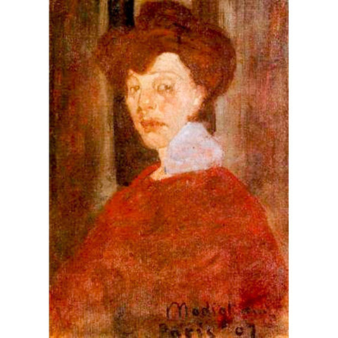 Portrait of a Woman 1907 White Modern Wood Framed Art Print by Modigliani, Amedeo