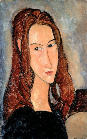 Portrat of Jeanne Hobuterne Black Ornate Wood Framed Art Print with Double Matting by Modigliani, Amedeo