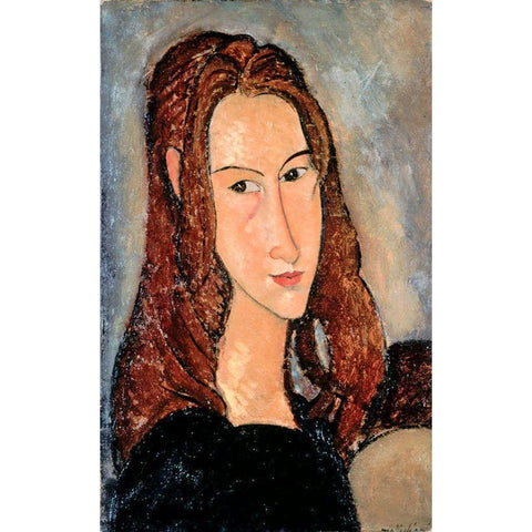 Portrat of Jeanne Hobuterne Black Modern Wood Framed Art Print with Double Matting by Modigliani, Amedeo