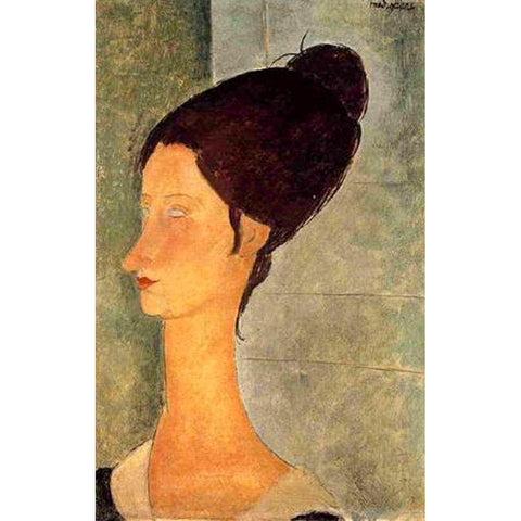 Lady with black hair Black Modern Wood Framed Art Print with Double Matting by Modigliani, Amedeo