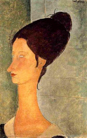 Lady with black hair White Modern Wood Framed Art Print with Double Matting by Modigliani, Amedeo