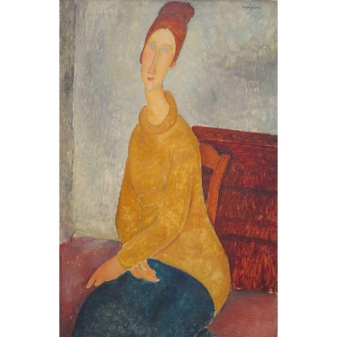 Jeanne Hebuterne en pull-over jaune Gold Ornate Wood Framed Art Print with Double Matting by Modigliani, Amedeo