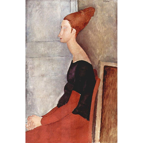 Seated lady side view Black Modern Wood Framed Art Print with Double Matting by Modigliani, Amedeo