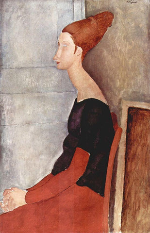 Seated lady side view Black Ornate Wood Framed Art Print with Double Matting by Modigliani, Amedeo