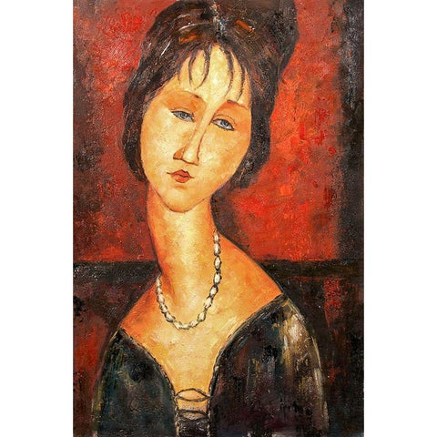 Lady with necklace Black Modern Wood Framed Art Print with Double Matting by Modigliani, Amedeo