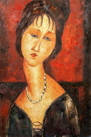 Lady with necklace White Modern Wood Framed Art Print with Double Matting by Modigliani, Amedeo