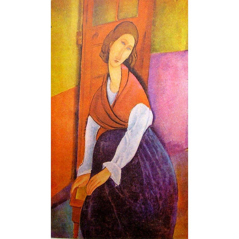 Lady in red shawl Gold Ornate Wood Framed Art Print with Double Matting by Modigliani, Amedeo