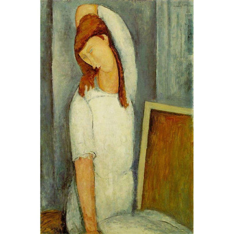 Jeanne Hebuterne Gold Ornate Wood Framed Art Print with Double Matting by Modigliani, Amedeo