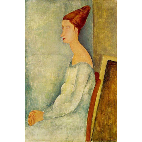 Jeanne Hebuterne assise de profil Black Modern Wood Framed Art Print with Double Matting by Modigliani, Amedeo