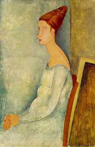 Jeanne Hebuterne assise de profil White Modern Wood Framed Art Print with Double Matting by Modigliani, Amedeo