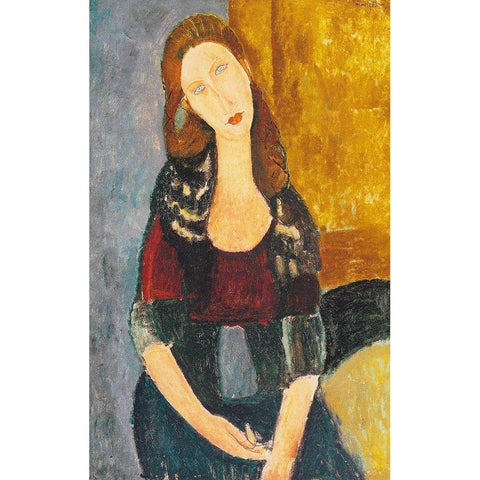 Jeanne Hebuterne, sitzend White Modern Wood Framed Art Print by Modigliani, Amedeo