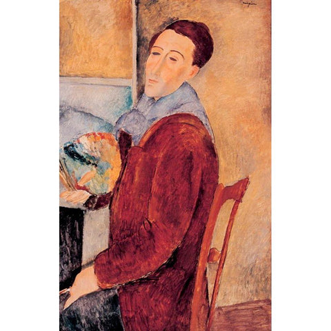 Autoportrait, 1919 Black Modern Wood Framed Art Print with Double Matting by Modigliani, Amedeo