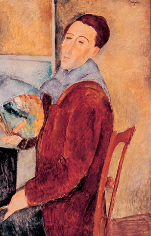 Autoportrait, 1919 White Modern Wood Framed Art Print with Double Matting by Modigliani, Amedeo