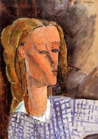 Portrait of Beatrice Hastings, 1916 White Modern Wood Framed Art Print with Double Matting by Modigliani, Amedeo