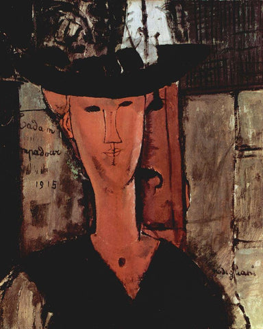 Lady in a hat Black Ornate Wood Framed Art Print with Double Matting by Modigliani, Amedeo