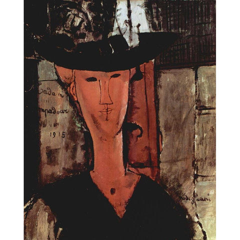 Lady in a hat White Modern Wood Framed Art Print by Modigliani, Amedeo