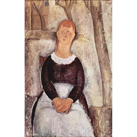 Seated maid Black Modern Wood Framed Art Print with Double Matting by Modigliani, Amedeo