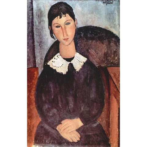 Portrait of Elvira White Modern Wood Framed Art Print by Modigliani, Amedeo