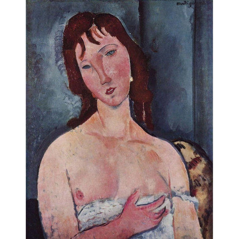 Head and shoulders of a woman Gold Ornate Wood Framed Art Print with Double Matting by Modigliani, Amedeo