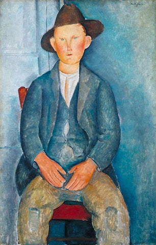 The Little Peasant, 1918 White Modern Wood Framed Art Print with Double Matting by Modigliani, Amedeo