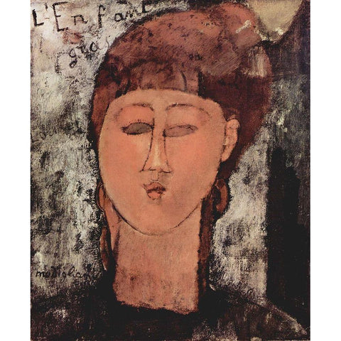 Head of a woman Black Modern Wood Framed Art Print with Double Matting by Modigliani, Amedeo