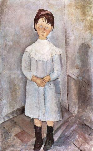 Little Girl in Blue, 1918 Black Ornate Wood Framed Art Print with Double Matting by Modigliani, Amedeo