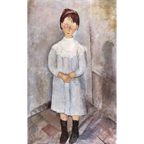 Little Girl in Blue, 1918 Gold Ornate Wood Framed Art Print with Double Matting by Modigliani, Amedeo