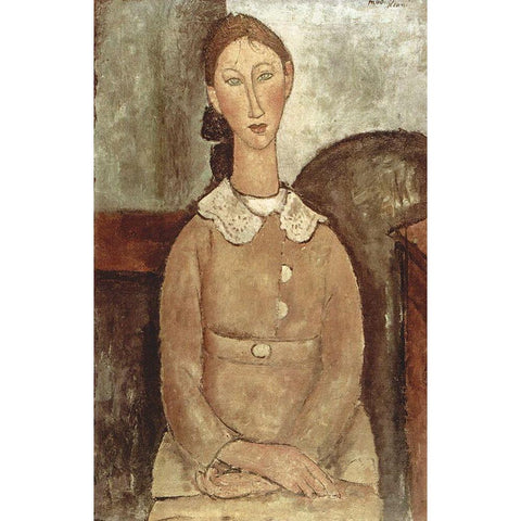 Seated woman with lace collar Gold Ornate Wood Framed Art Print with Double Matting by Modigliani, Amedeo