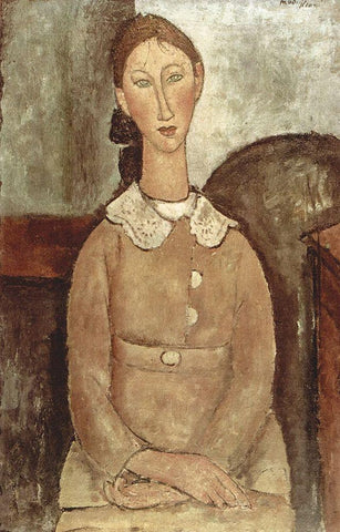 Seated woman with lace collar White Modern Wood Framed Art Print with Double Matting by Modigliani, Amedeo