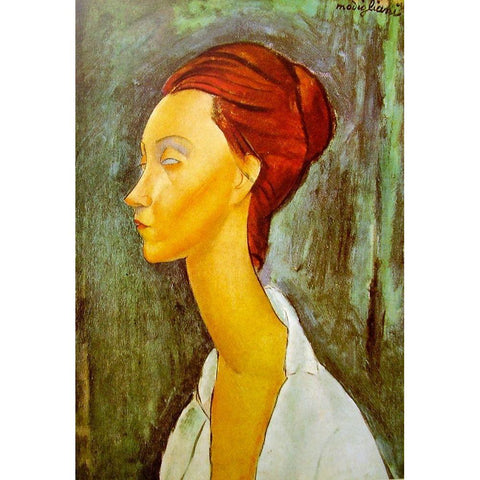 Portrait of Lunia Czechowska side view Black Modern Wood Framed Art Print with Double Matting by Modigliani, Amedeo