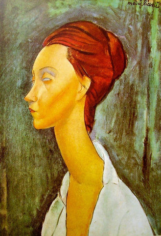 Portrait of Lunia Czechowska side view White Modern Wood Framed Art Print with Double Matting by Modigliani, Amedeo