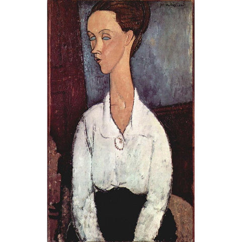 Portrait of Lunia Czechowska Gold Ornate Wood Framed Art Print with Double Matting by Modigliani, Amedeo