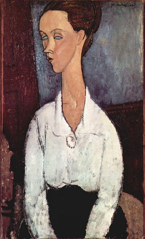 Portrait of Lunia Czechowska White Modern Wood Framed Art Print with Double Matting by Modigliani, Amedeo