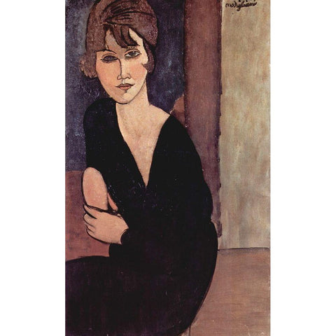 Portrait of Madame Reynouard White Modern Wood Framed Art Print by Modigliani, Amedeo