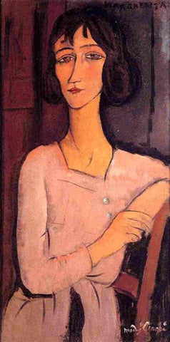 Marguerite-Seated, 1916 Black Ornate Wood Framed Art Print with Double Matting by Modigliani, Amedeo